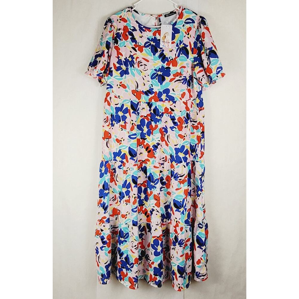 NWT Pretty Garden Pink Floral Tiered Maxi Dress Size M Cottagecore Gardengirl